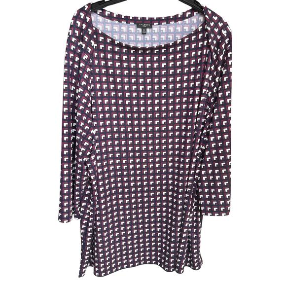 TALBOTS WOMEN stretchy tunic top blue red check pattern career work NWOT SZ 3X - Picture 1 of 5